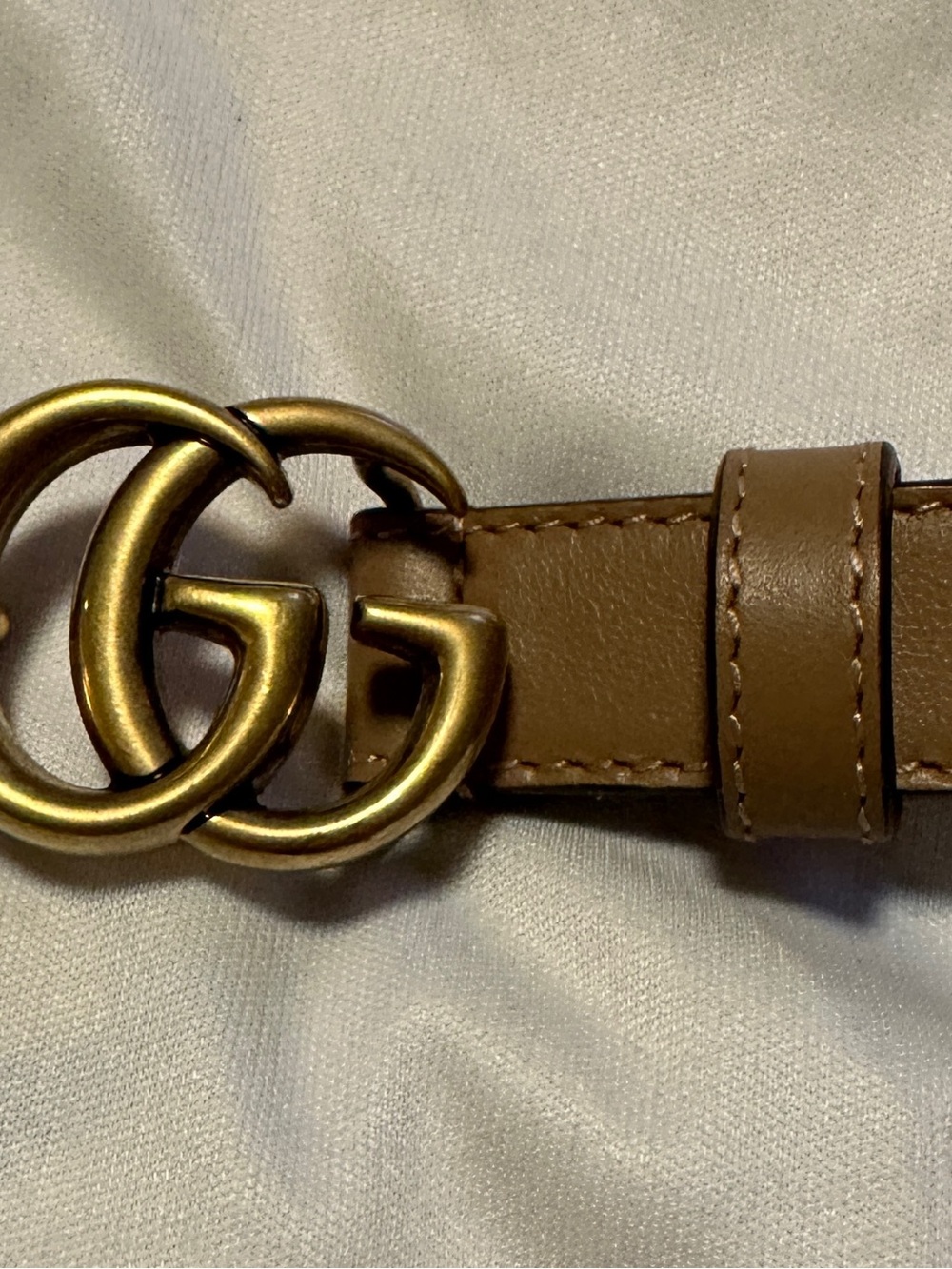 Gucci Tan Leather Belt with Antiqued Gold Double G Buckle